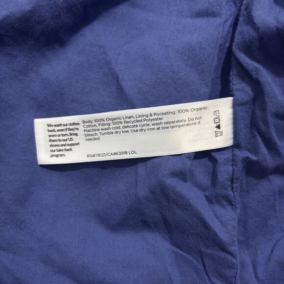 Eileen Fisher Jacket Sz Large Blue Organic Linen Delave Padded Snap Front - Picture 5 of 8